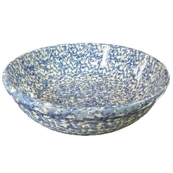 RARE Signed Vtg Gerald Henn Workshops Blue Sponge ware 9.5” Round Vegetable Bowl - Picture 3 of 9